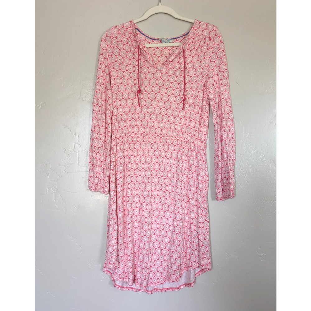 Boden Dress Womens 8R Pink Linen Blend Long‎ Sleeve Elastic Waist Drawstring